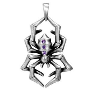 Spider Pendant Amythyst Purple Pewter Jewelry
